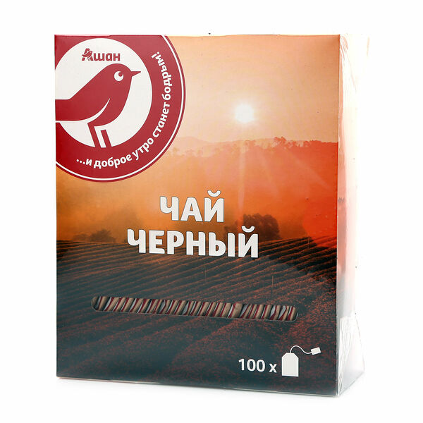 Чай черный АШАН Красная птица в пакетиках, 100х2 г