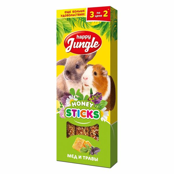 Happy Jungle палочки мёд и травы длят крупных грызунов 3х30 г
