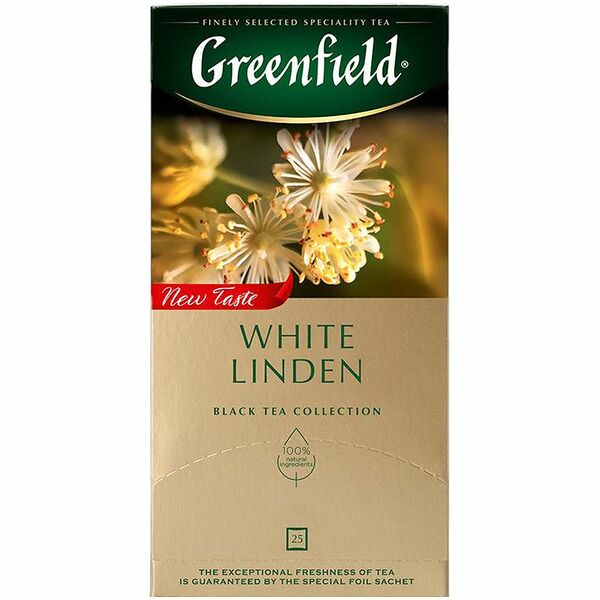 Чай чёрный с зелёным Greenfield White Linden в пакетиках, 25×1,5 г