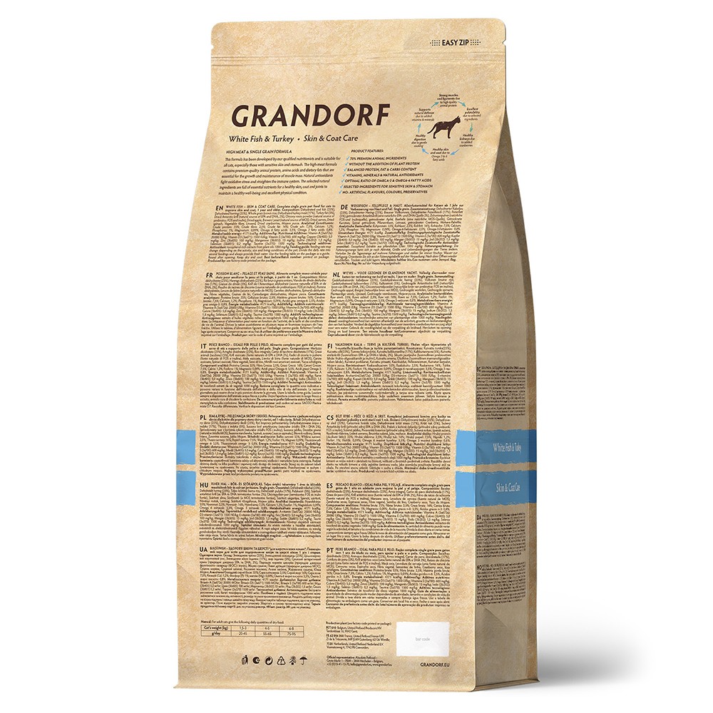 

Сухой корм для кошек Grandorf White Fish & Turkey Skin & Care забота о коже и шерсти, белая рыба с индейкой 400 г