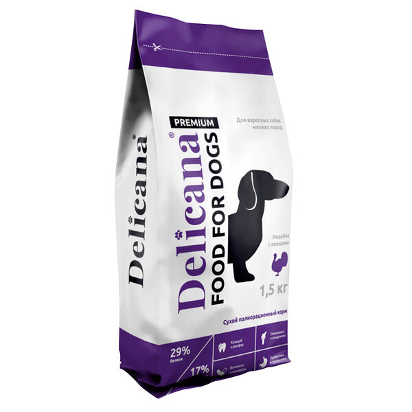 Корм DELICANA для собак мелких пород индейка с овощами