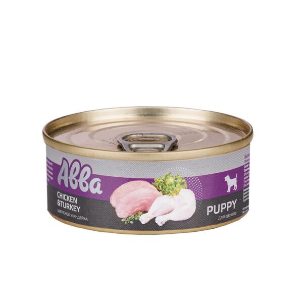 Консервы для щенков Abba Цыпленок и индейка