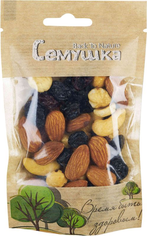 

Смесь жареных Семушка орехов и изюма, 50 г