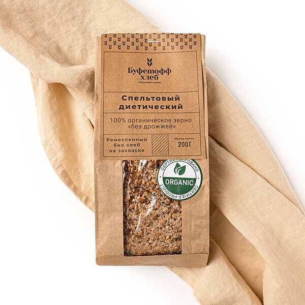 Хлеб Спельтовый на закваске бездрожжевой, цельнозерновой органический Буфетофф 200г, Россия