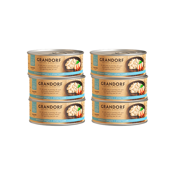 Консервы для кошек Grandorf Куриная грудка с креветками (упаковка - 6 шт)