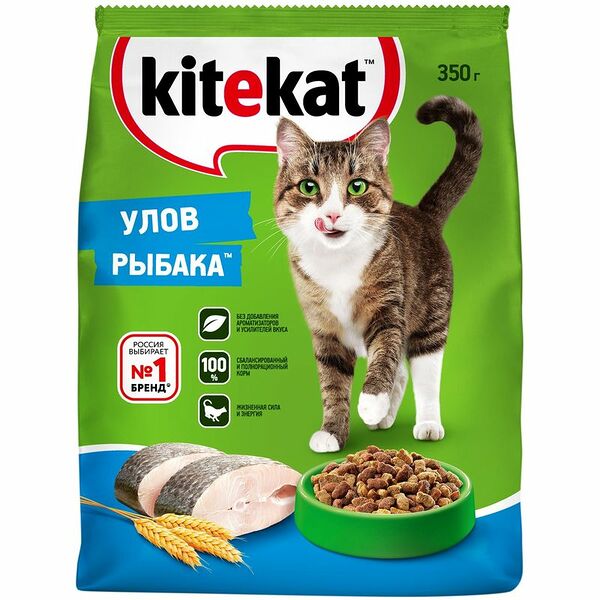 Корм сухой Kitekat для взрослых кошек, улов рыбака, 350 г