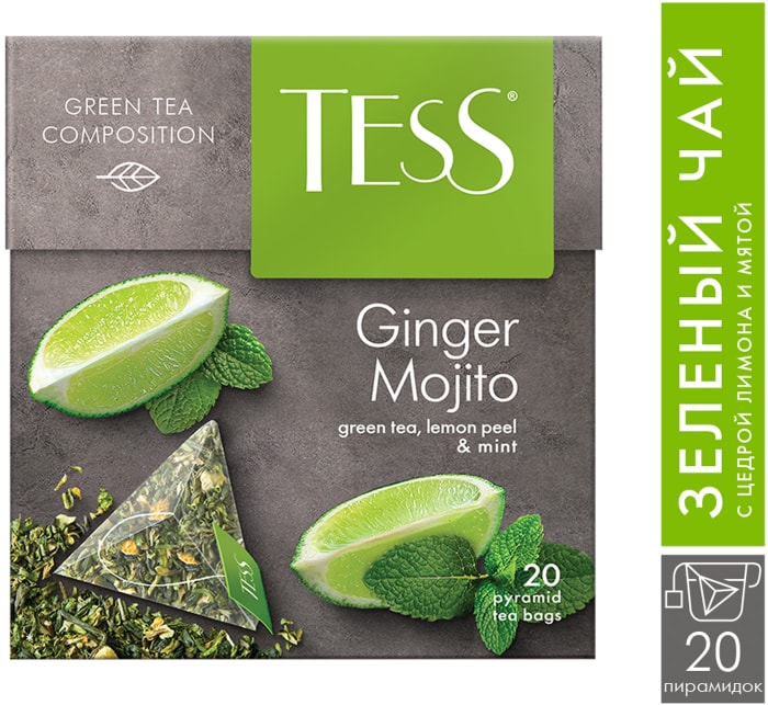 

Чай зеленый Tess Ginger Мojito в пирамидках, 20 шт., 36 г