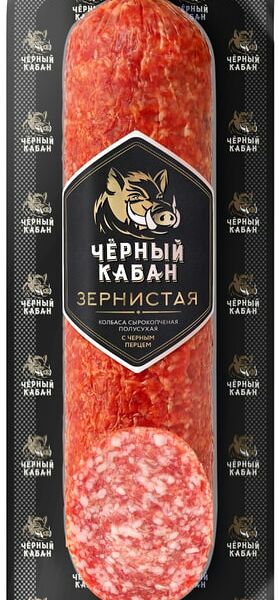 Колбаса Черный Кабан Зернистая полусухая с черным перцем сырокопченая 300г