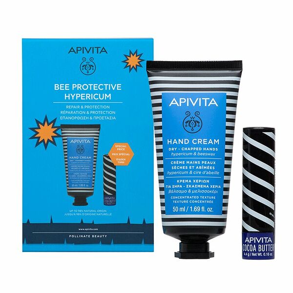 Набор для рук и губ Apivita Bee Protective Hypericum крем для рук зверобой 50 мл + стик для губ масло какао 4,4 гр