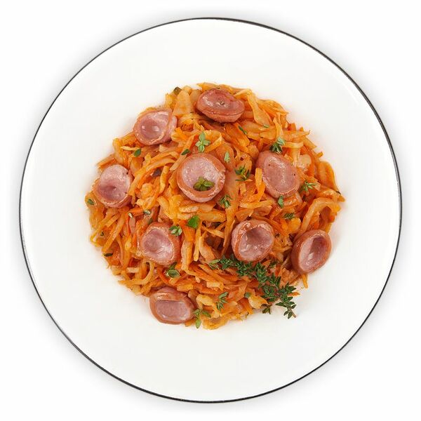 Капуста тушеная с сосисками