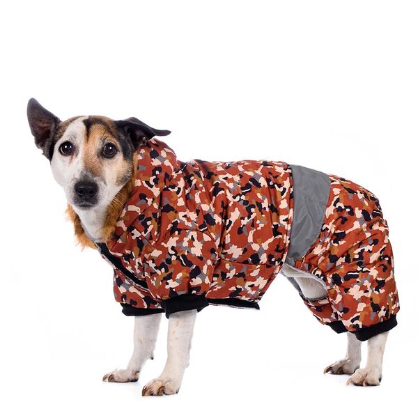 Комбинезон с меховым капюшоном для собак M коричневый (унисекс)