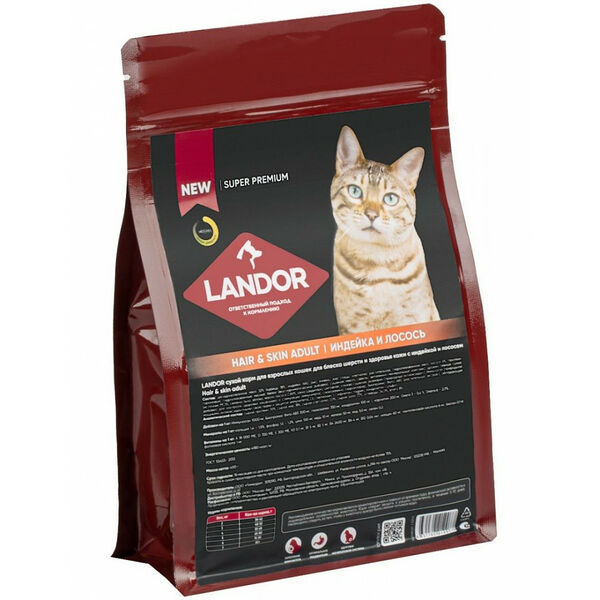 Landor Landor для взрослых кошек для здоровья кожи и шерсти c индейкой и лососем 400 г