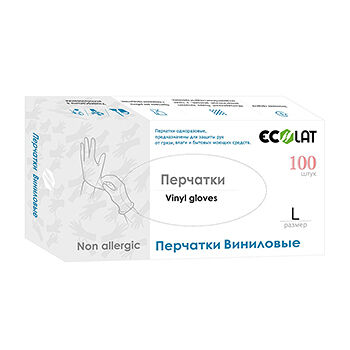 Перчатки Ecolat виниловые 100шт размер L Китай