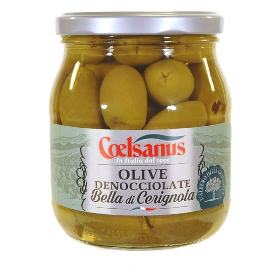 

Оливки Белла Чериньола зелные без косточки, Coelsanus, 565 г