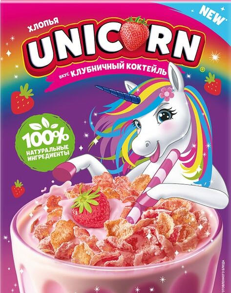 Хлопья Kellogg'S Unicorn Кукурузные со вкусом Клубничный коктейль 220г