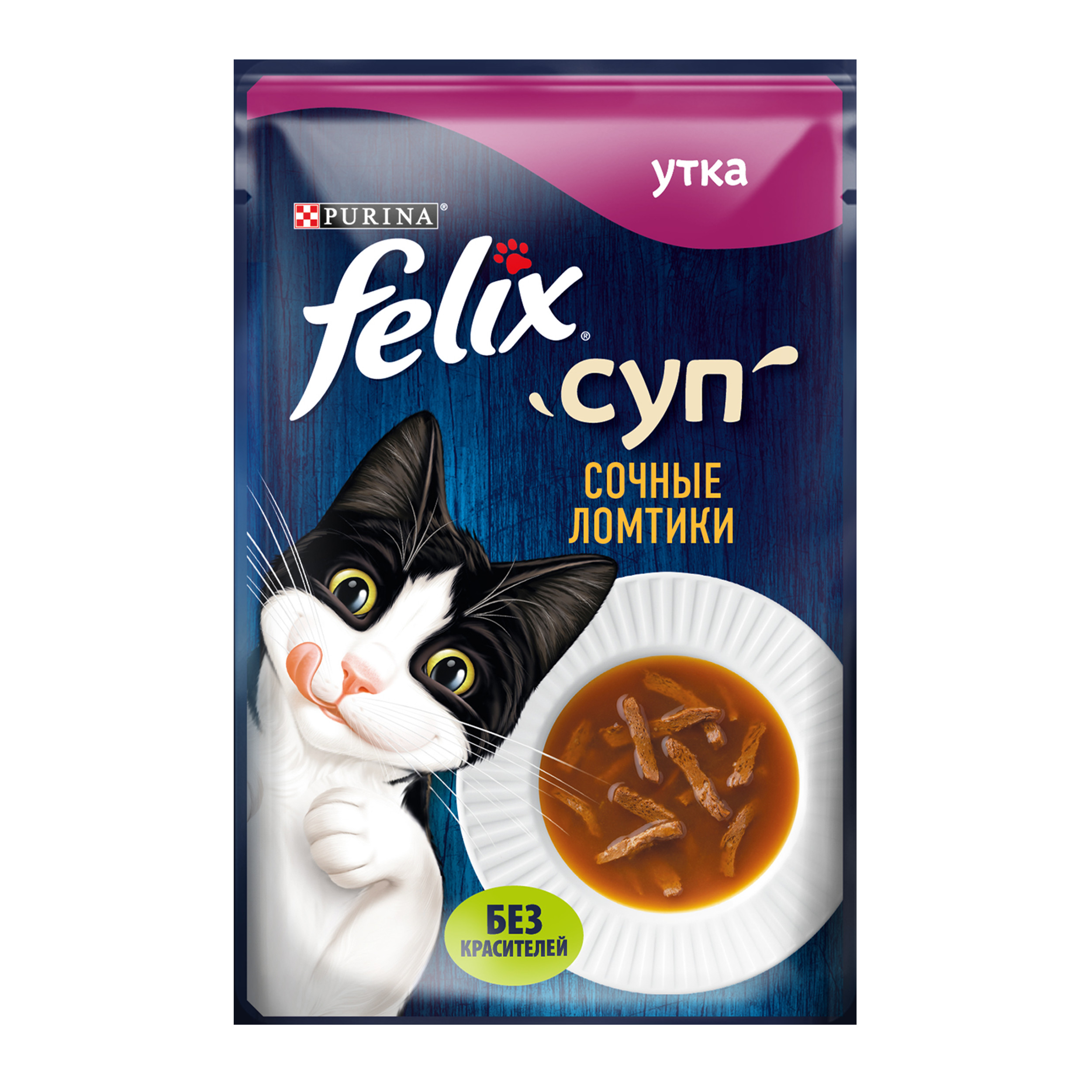 

Суп FELIX Сочные Ломтики корм консервированный неполнорационный для взрослых кошек, с уткой 48 г