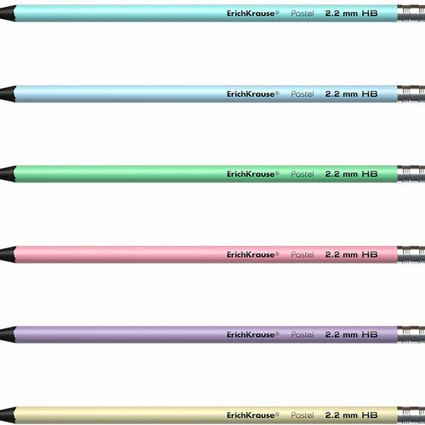 Набор карандашей чернографитных Erich Krause Pastel 2,2mm с ластиком 3 шт, цвет в ассортименте