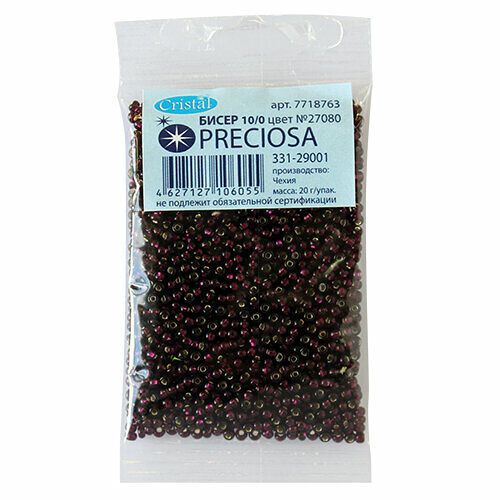 (27080) 331-29001-10/0 Бисер прозрачный с сереб. центр. 10/0 , кв. отв., 20гр Preciosa,упак