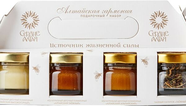 Набор подарочный Сердце Алтая Алтайская гармония 3 вида меда + чай