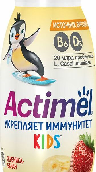 Напиток кисломолочный Actimel Kids клубника-банан 1.5% 95г