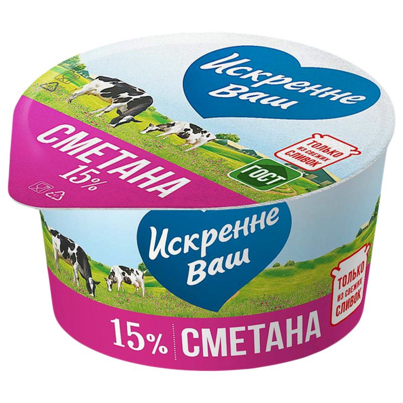 

Сметана Искренне Ваш 15%, 180 г