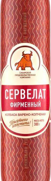 Колбаса Сибирская продовольственная компания сервелат Фирменный варено-копченый 380 г