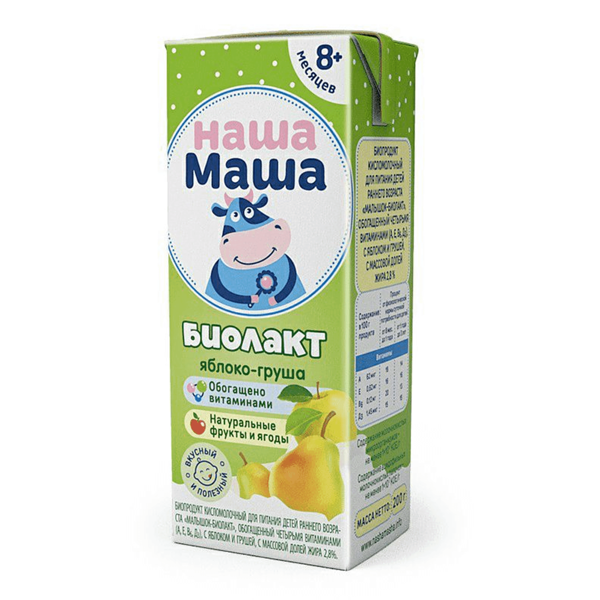 Биопродукт Наша Маша Малышок-биолакт Для Детей Яблоко-груша 2,8 % Т/б Без Змж (россия)