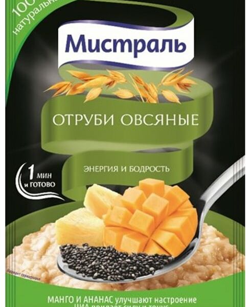 Отруби Мистраль овсяные Энергия и бодрость Манго-Ананас-Чиа 30г