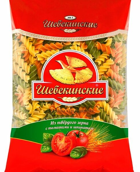 Макаронные изделия Спирали Шебекинские Три цвета с томатами и шпинатом