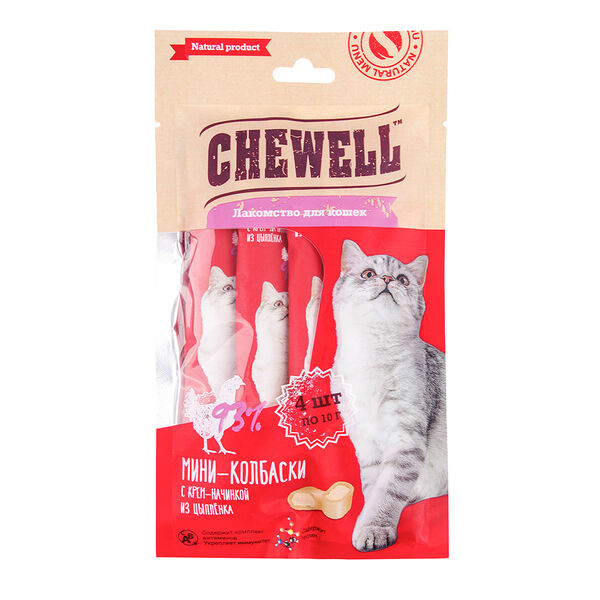 Лакомство для кошек мини-колбаски с крем-начинкой из цыпленка, 40 гр.