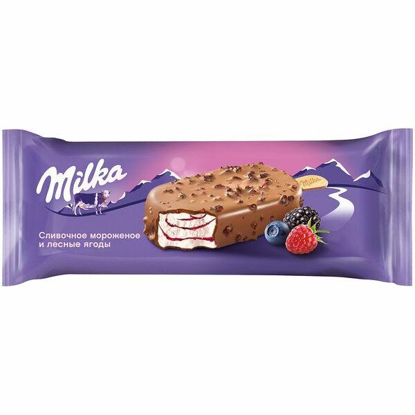Мороженое Milka эскимо сливочное Лесные ягоды и Черника