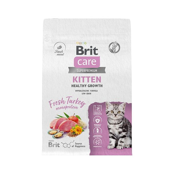 Корм для котят, беременных и кормящих кошек BRIT Care Healthy Growth индейка сух.