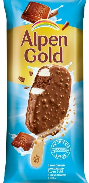 Мороженое Alpen Gold Эскимо с молочным шоколадом и хрустящим рисом 90мл