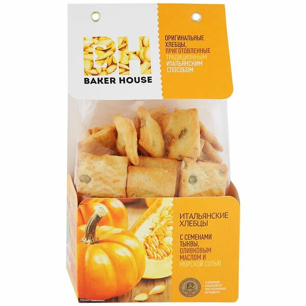 Хлебцы итальянские Baker House с семенами тыквы, оливковым маслом и морской солью, 250 г