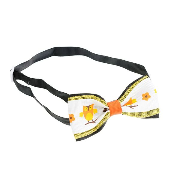 Petmax Галстук-бант белый с птичкой