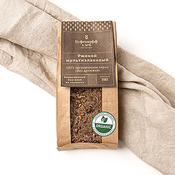 Хлеб Ржаной мультизлаковый на закваске бездрожжевой, цельнозерновой органический Буфетофф 200г, Россия