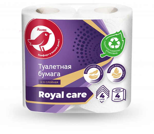 Туалетная бумага АШАН Красная птица 4-х слойная, 4 рулона