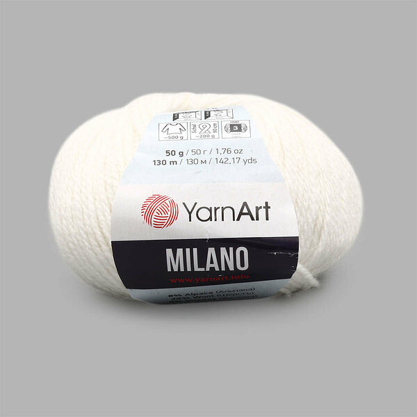Пряжа YarnArt 'Milano' 50гр 130м (8% альпака, 20% шерсть, 8% вискоза, 64% акрил)(851 белый),шт