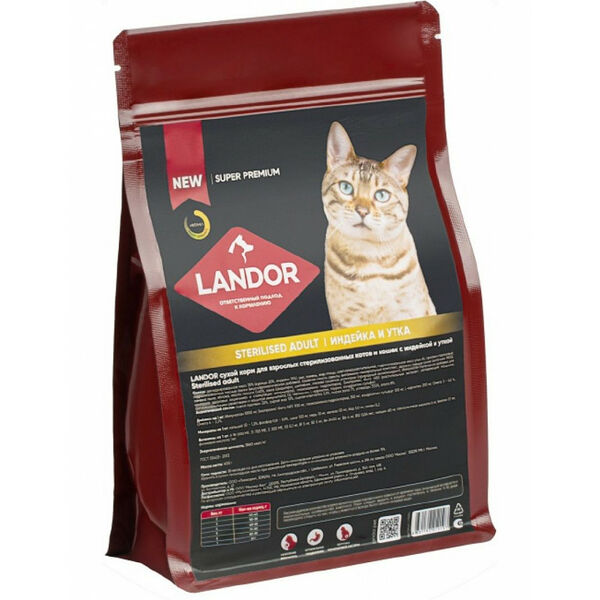 Landor Landor для взрослых стерилизованных кошек с индейкой и уткой 400 г