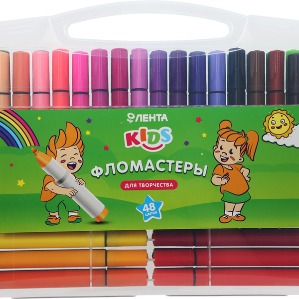 Набор фломастеров ЛЕНТА KIDS 48 цветов, в кейсе, 48шт, в ассортимете