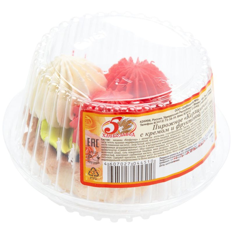 

Пирожное Хлебозавод №5 Корзиночка с кремом и фруктовой начинкой 75г