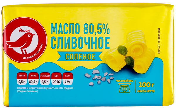 Масло сливочное АШАН Красная птица 80,5%