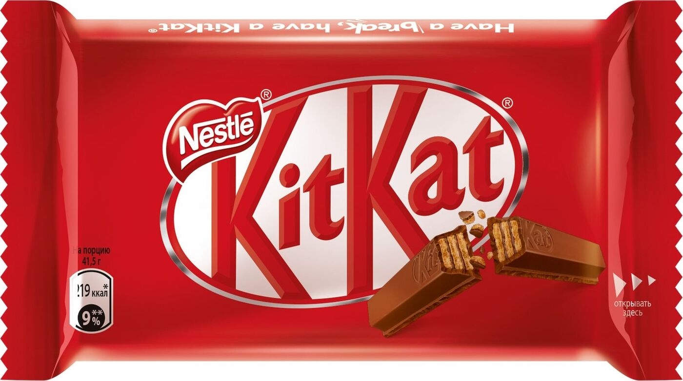

Шоколад KitKat молочный с вафлей 41.5 г дизайн упаковки в ассортименте