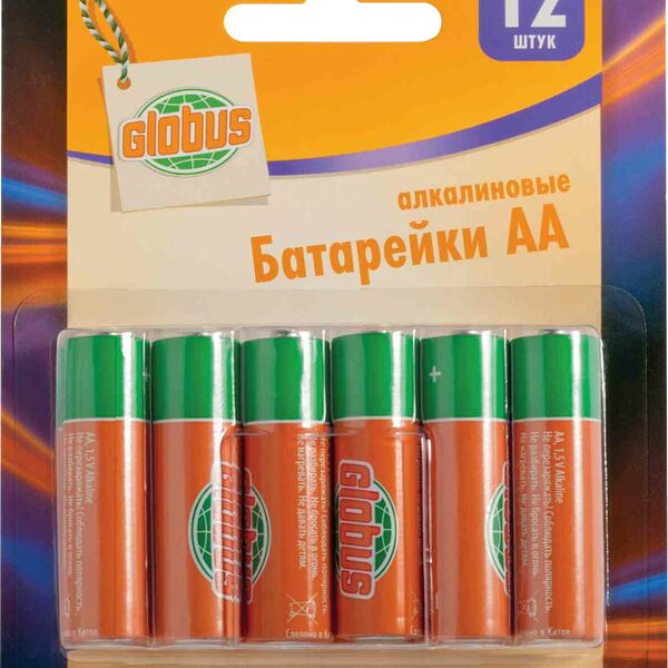 Батарейки алкалиновые Глобус AA/R6/LR6, 12 шт.