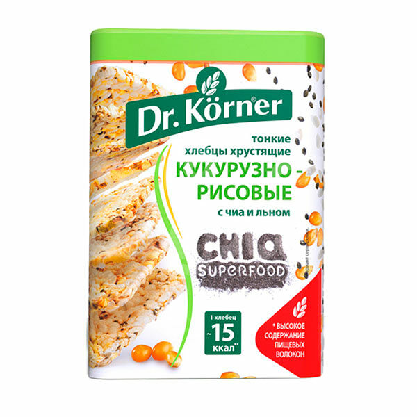 Хлебцы Доктор Корнер 100гр Кукурузно-Рисовые Чиа Лен Тонкие
