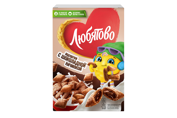 Готовый завтрак Любятово подушечки с шоколадной начинкой в коробке