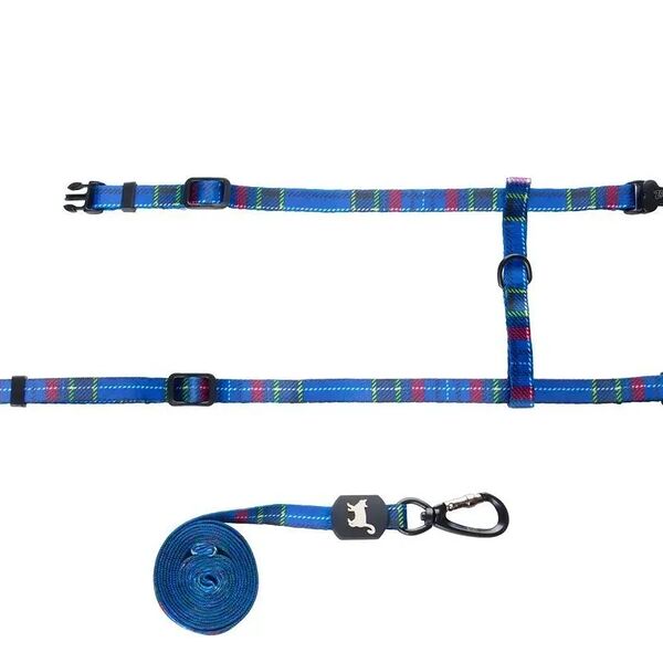 Шлейка для кошек ZOO ONE Шотландка синяя 10мм 20х30/25х40см с поводком 120см 
