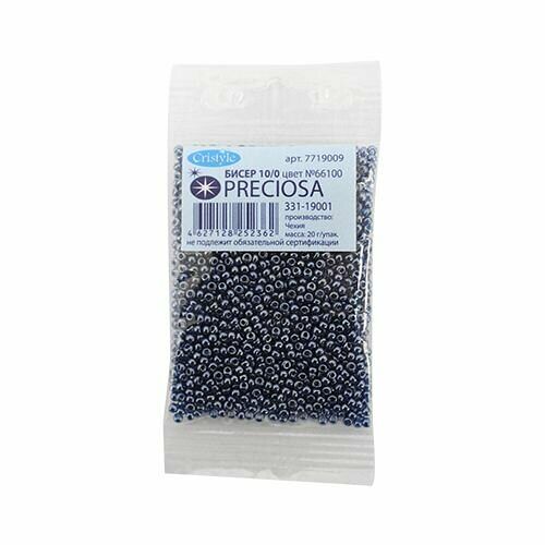 (66100) 331-19001-10/0 Бисер прозрачный с жемчужным покрытием 10/0, круг.отв., 20гр Preciosa,упак
