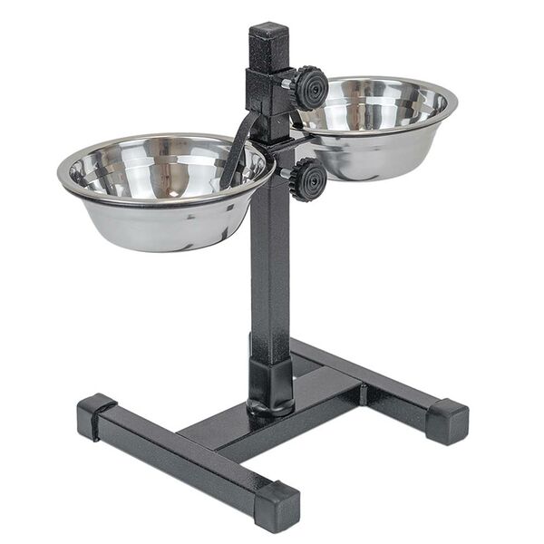 Стойка с мисками для животных ХОРОШКА регулируемая, черная, h30см, 2х0,5л, D16см
