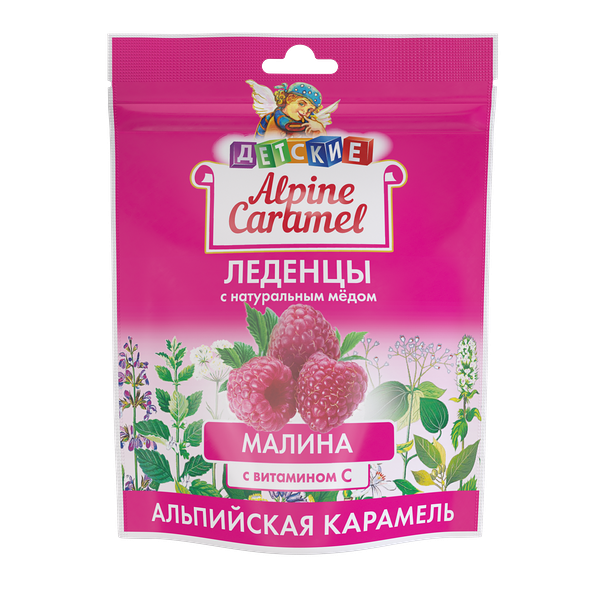 Alpine caramel леденцы детские с витамином С со вкусом малины 75 г